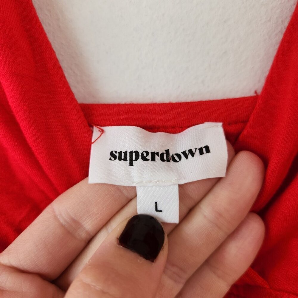 NWT Superdown Erika Deep V Stretch Jersey Red Maxi Dress Full Length L - Picture 10 of 12